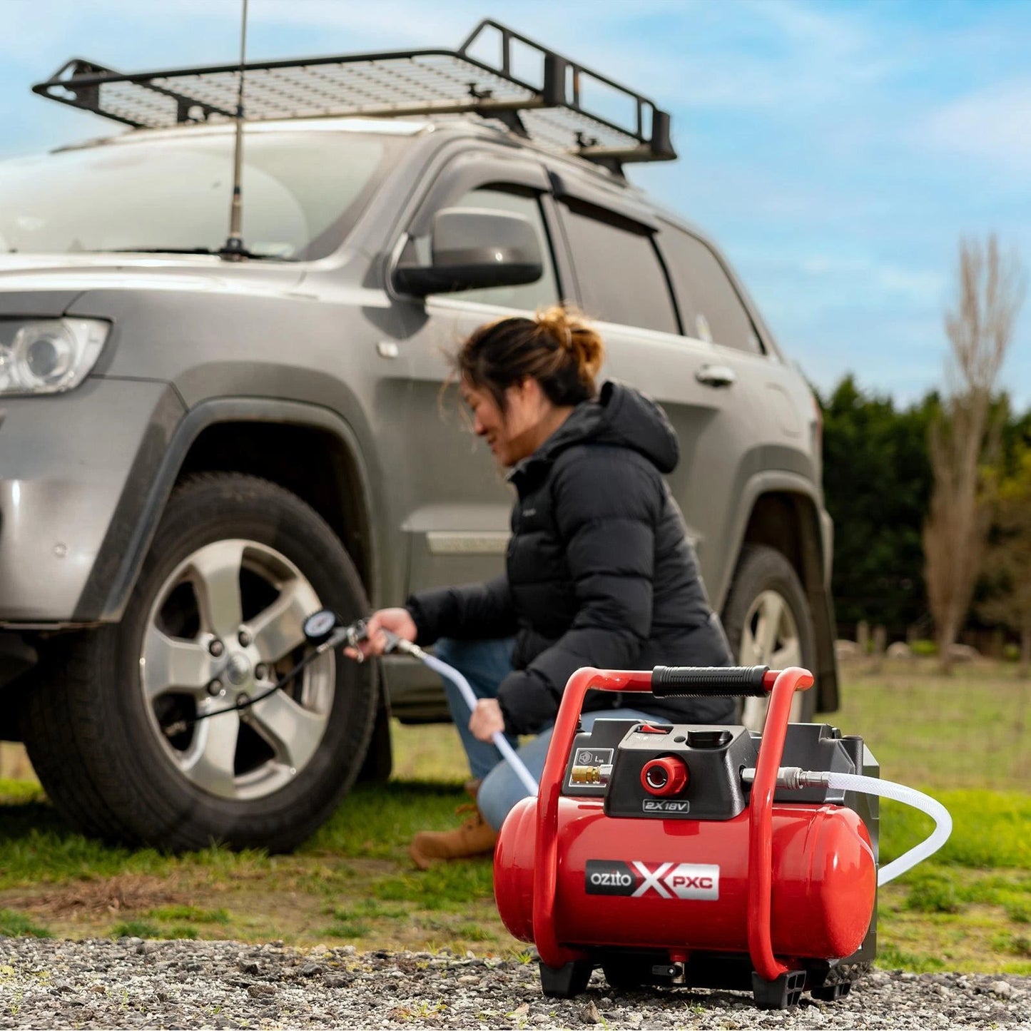 Ozito PXC Cordless 6L Oil-Free Air Compressor 2x18V, Portable, 90L/min Airflow