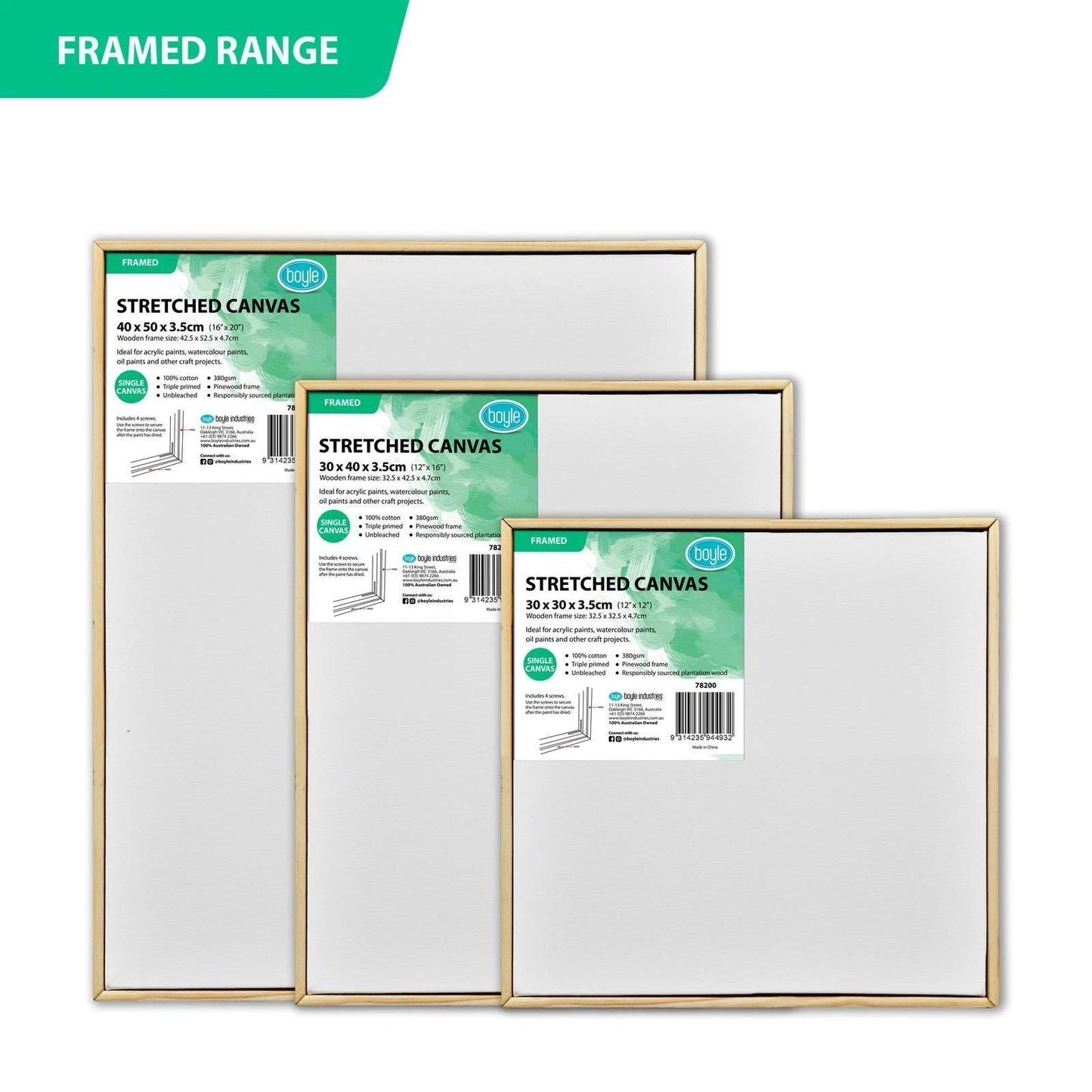 Boyle Wood Framed Canvas 40x50cm - Deep Edge, 100% Cotton, Multi-Media Compatible