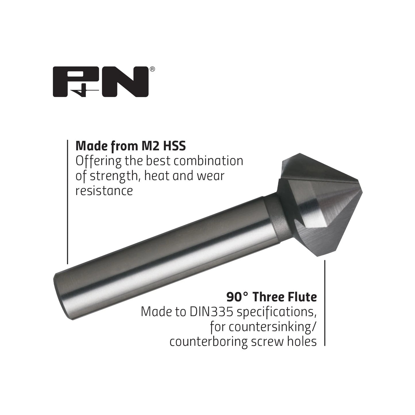 P&N 12.4mm HSS Countersink Bit, 90° Three-Flute Design, M2 Steel, Versatile Drilling