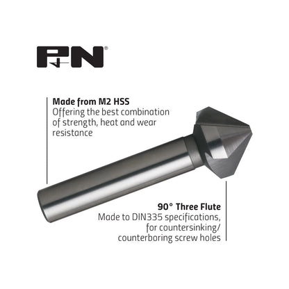 P&N 12.4mm HSS Countersink Bit, 90° Three-Flute Design, M2 Steel, Versatile Drilling