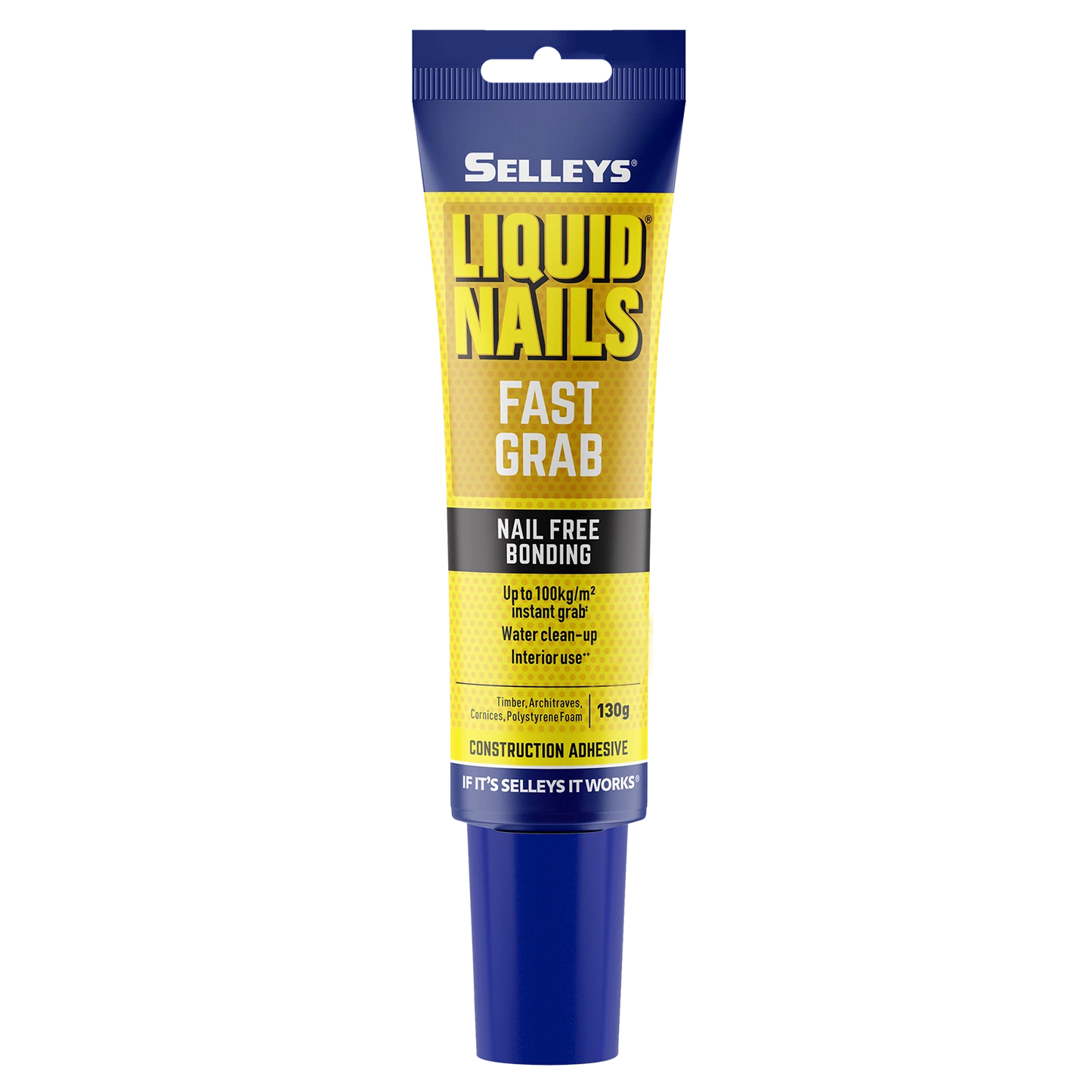 Selleys Liquid Nails Fast Grab Adhesive 130g - Strong, Versatile, Paintable, Water-Based