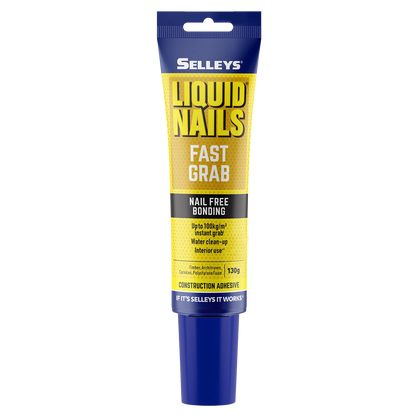 Selleys Liquid Nails Fast Grab Adhesive 130g - Strong, Versatile, Paintable, Water-Based