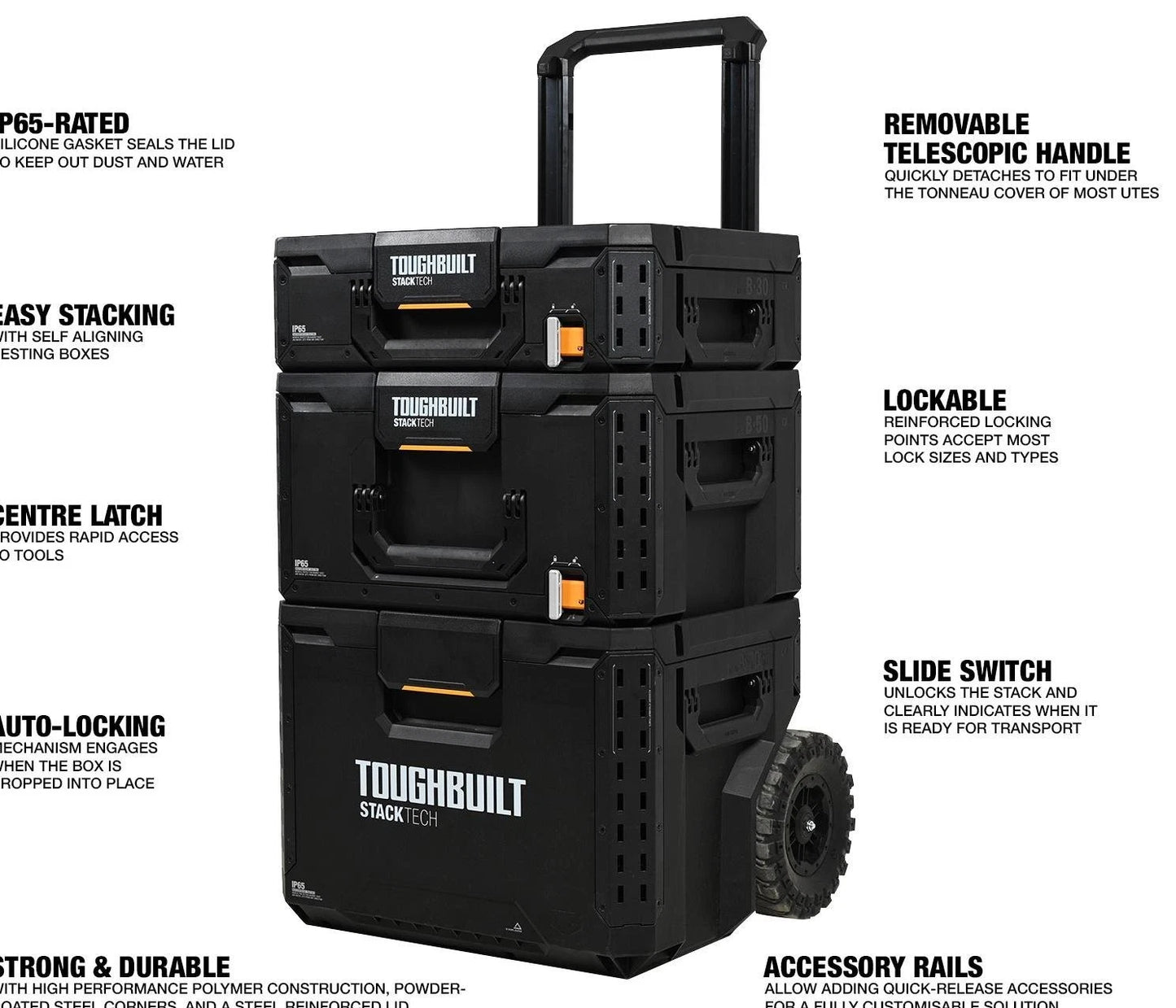 ToughBuilt StackTech 3 Piece Combo: Modular Storage, IP-65 Resistant, Telescopic Handle