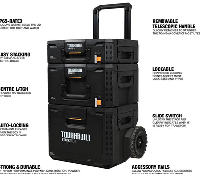 ToughBuilt StackTech 3 Piece Combo: Modular Storage, IP-65 Resistant, Telescopic Handle