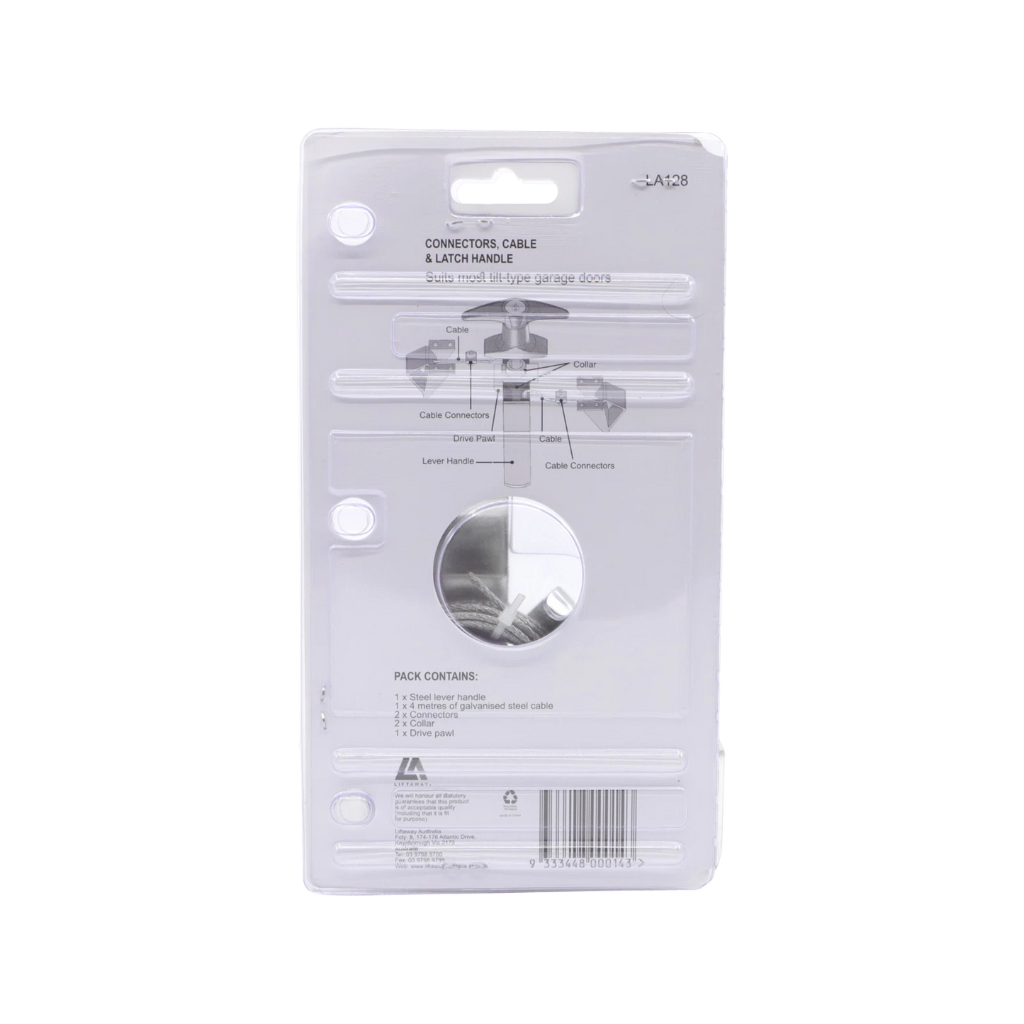 Liftaway Garage Door Latch Kit - Steel Handle, 4m Cable, Connectors, Tilt-Up Compatible