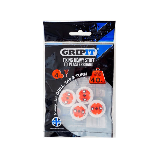 GripIt 18mm Red Plasterboard Fixing 4 Pcs - High Load Capacity, Fast Installation