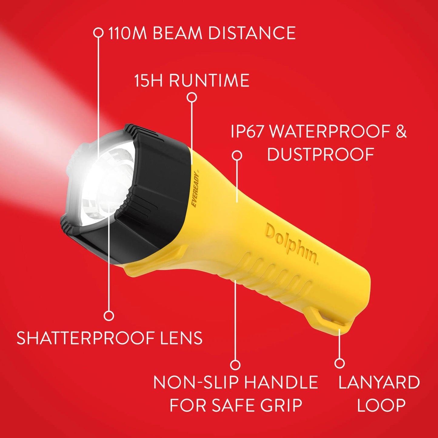 Eveready Dolphin Hybrid Rechargeable Floating LED Flashlight 225 Lumens Waterproof