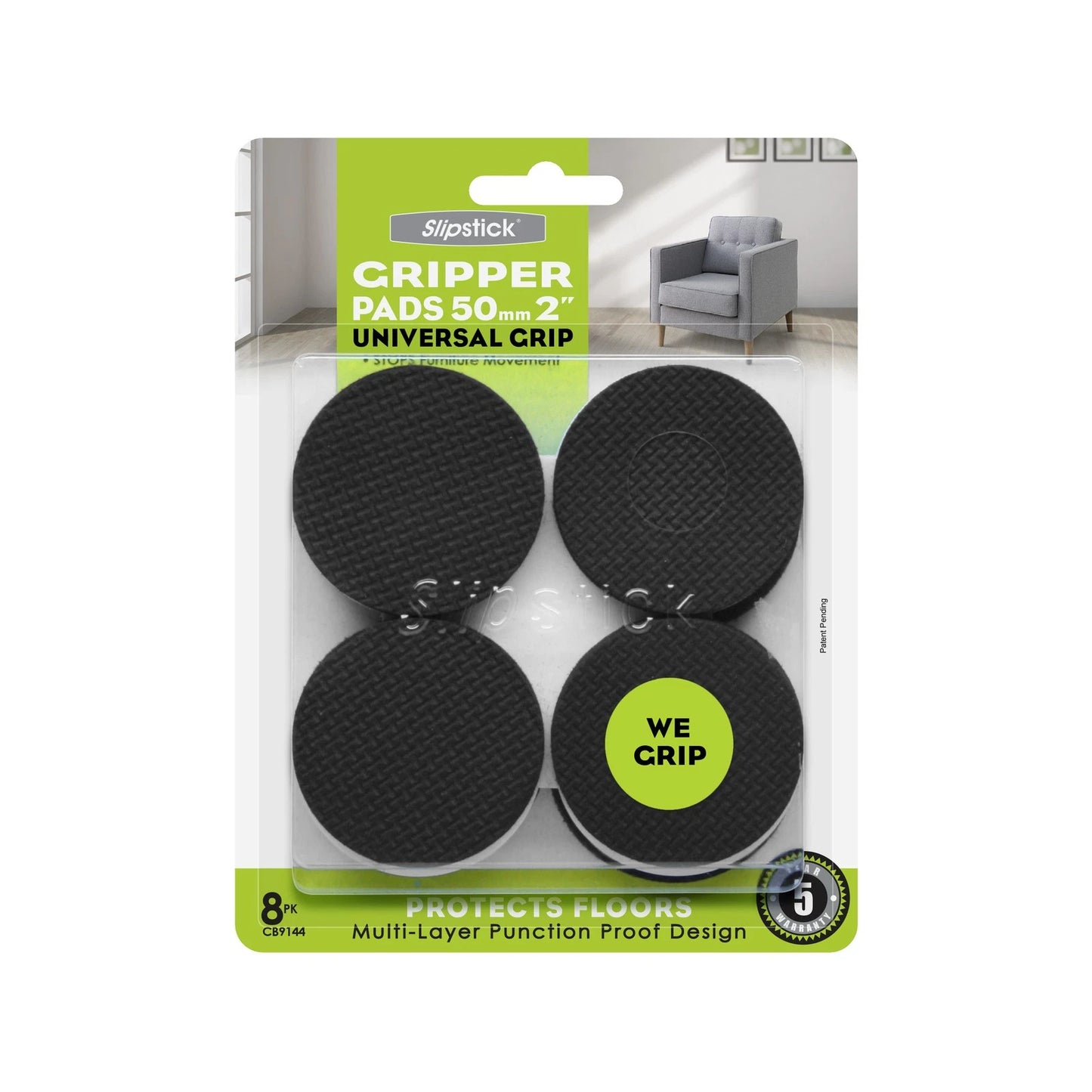 Slipstick 50mm Round Gripper Floor Protection Pads, Non-Slip, Durable, 8 Pack