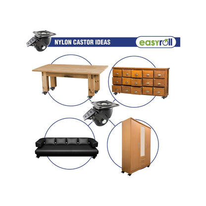 Easyroll 75mm 500kg Black Fixed Machine Castor, Heavy Duty Nylon Wheels