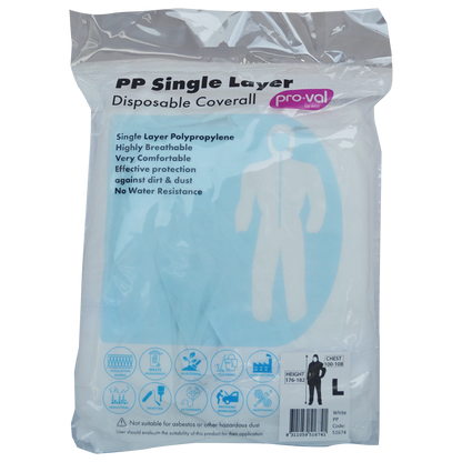 Pro-Val Disposable Coverall Large - Breathable, Dust Resistant, Elasticated Fit