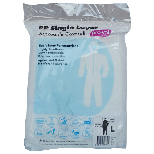 Pro-Val Disposable Coverall Large - Breathable, Dust Resistant, Elasticated Fit