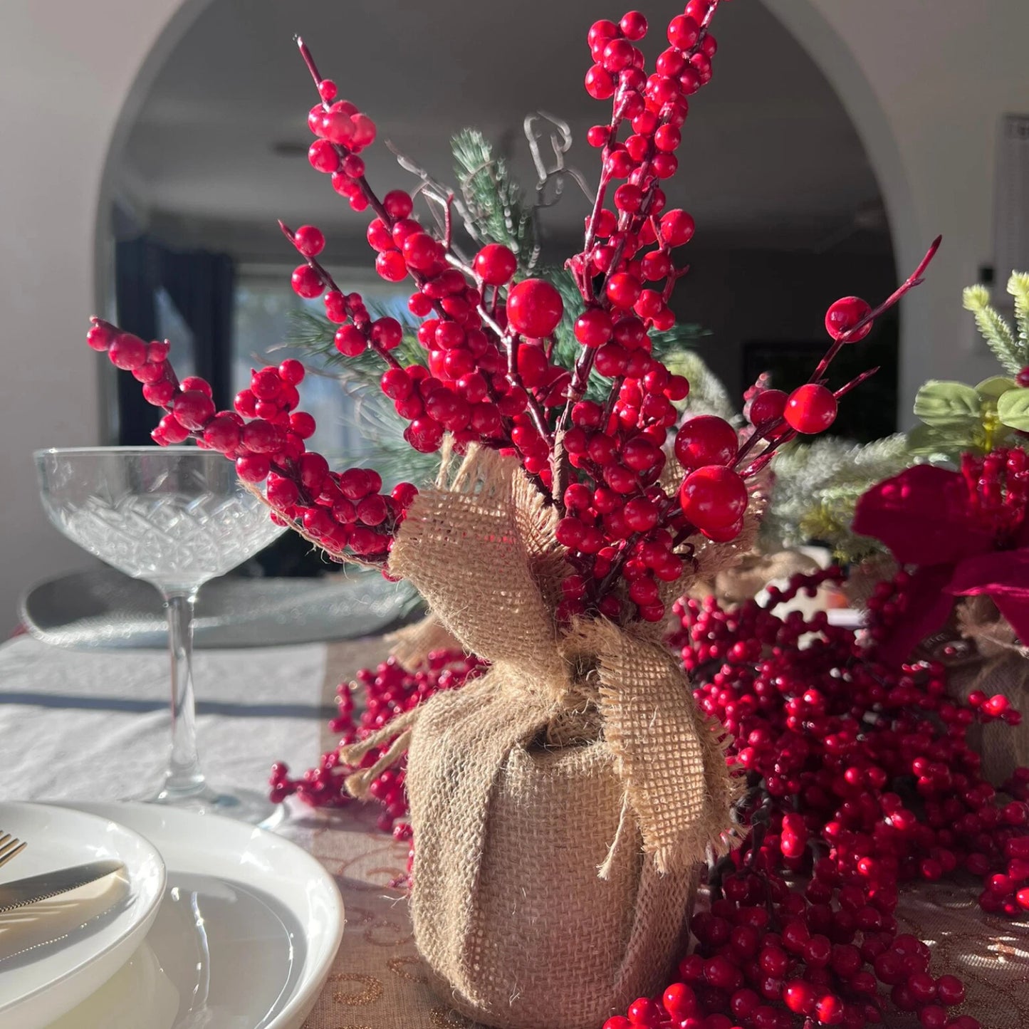 Un-Real 30cm Artificial Berry Table Decoration with Life-like Red Berries and Stable Base