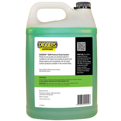 DIGGERS™ 5L OEM Premium Green Coolant - Universal, Long-lasting, Anti-corrosive Protection