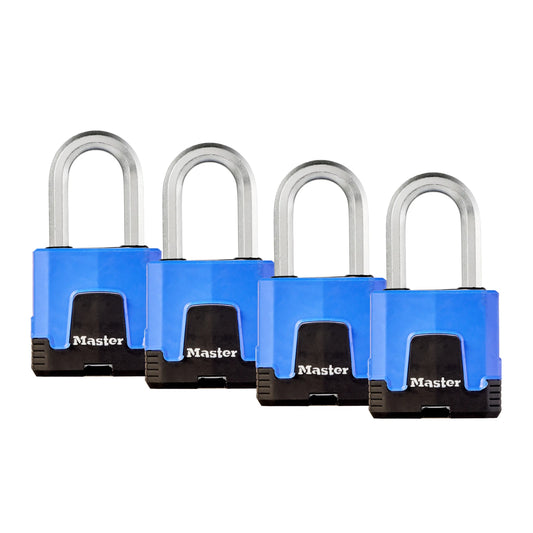 Master Lock 45mm Excell Weather-Resistant Padlock 4 Pack, Boron-Carbide Shackle, 4 Keys