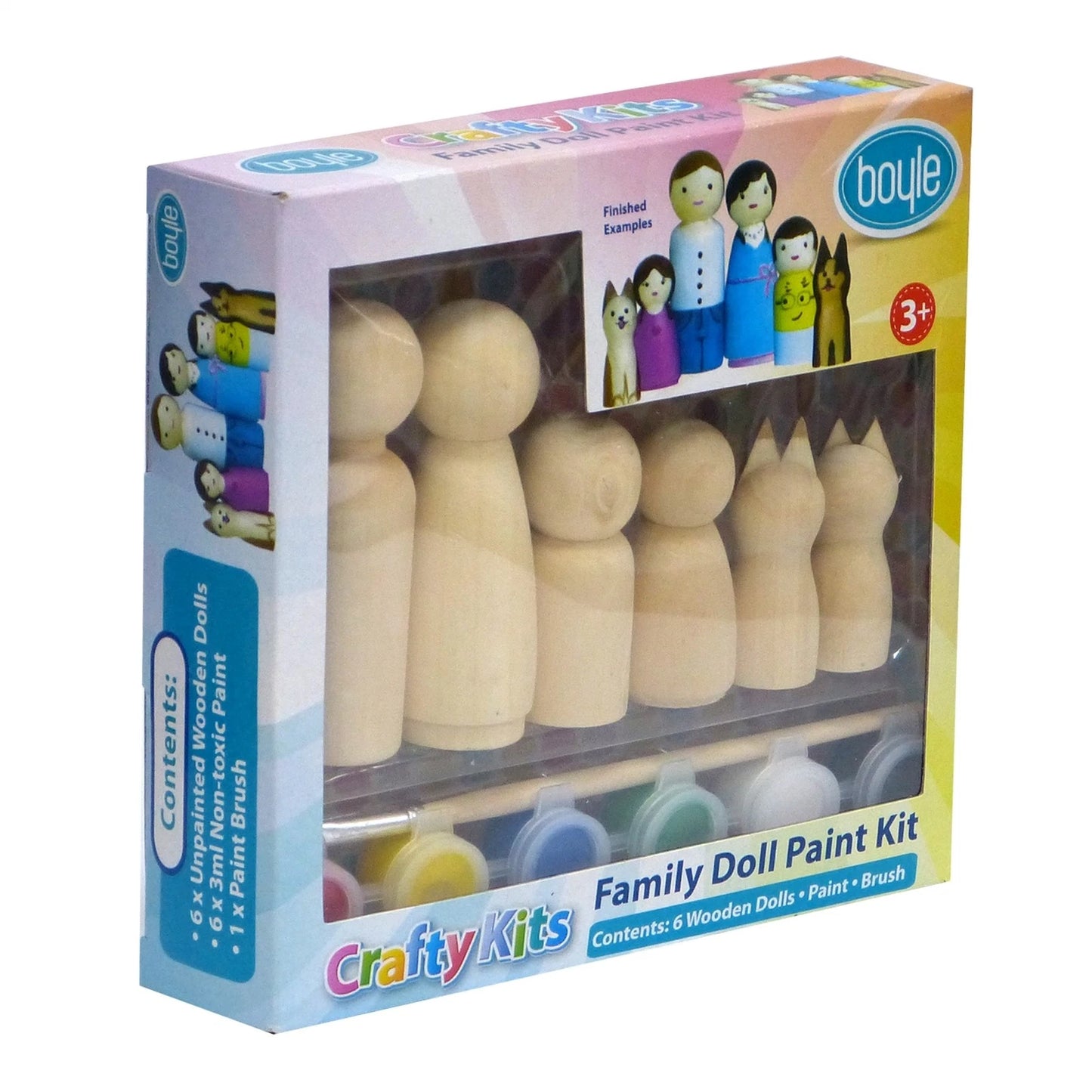 Boyle Crafty Doll Family Kit - Wooden Dolls, Paintbrush & Colors, Ages 5+