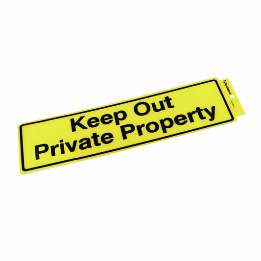 Sandleford Keep Out Private Property Sign, Self Adhesive, Weather Resistant, 330x95mm, Yellow/Black