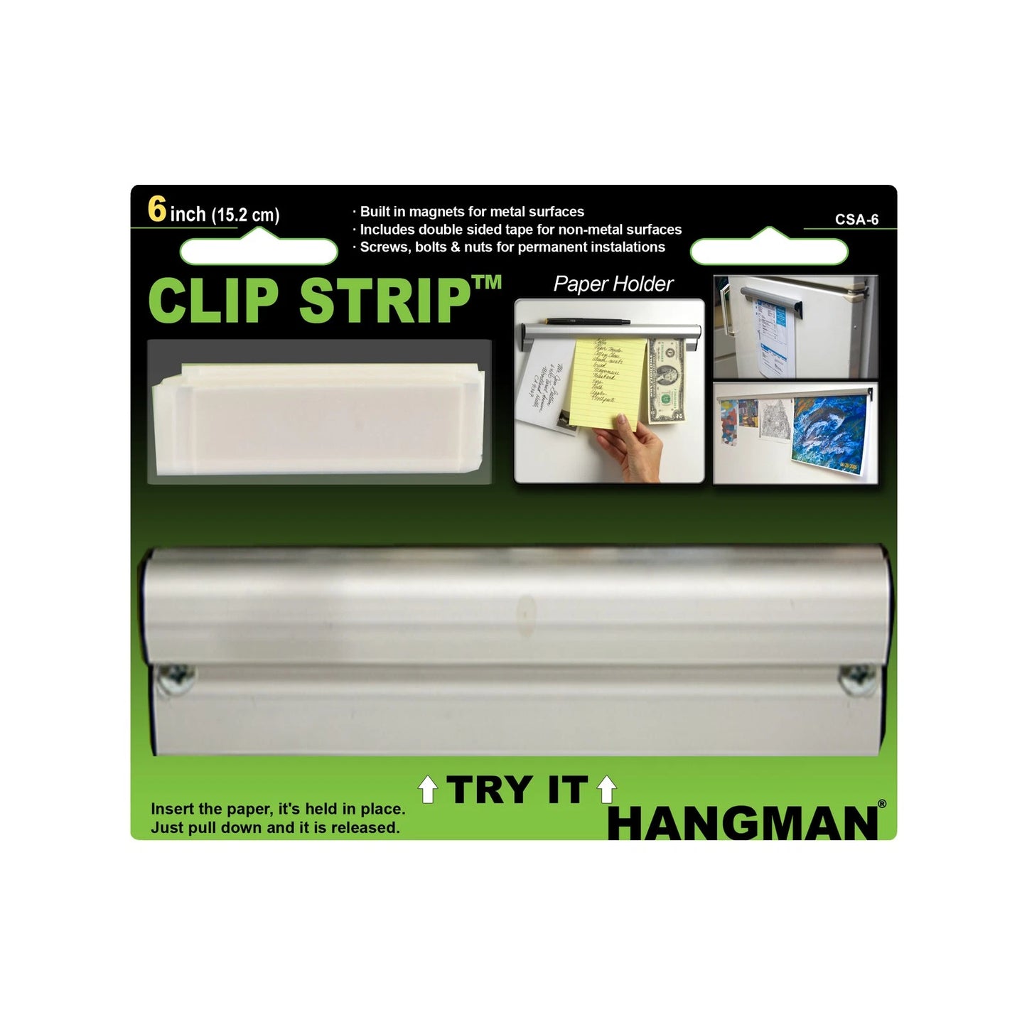Hangman 6" Clip Strip Picture Hanger, Brushed Aluminum, No Stud Mounting, Magnetic, Easy Release
