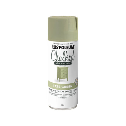 Rust-Oleum Chalked Ultra Matt Spray Paint Tate Green 340g - Fast Drying, Matte Finish