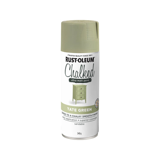 Rust-Oleum Chalked Ultra Matt Spray Paint Tate Green 340g - Fast Drying, Matte Finish