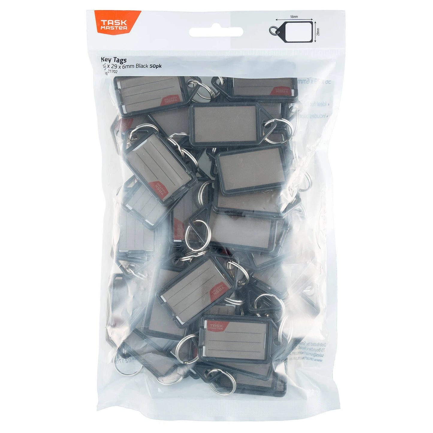 Taskmaster Black Key Tags 56x29x6mm, 50 Pack - Durable, Easy Labeling, Secure Attachment