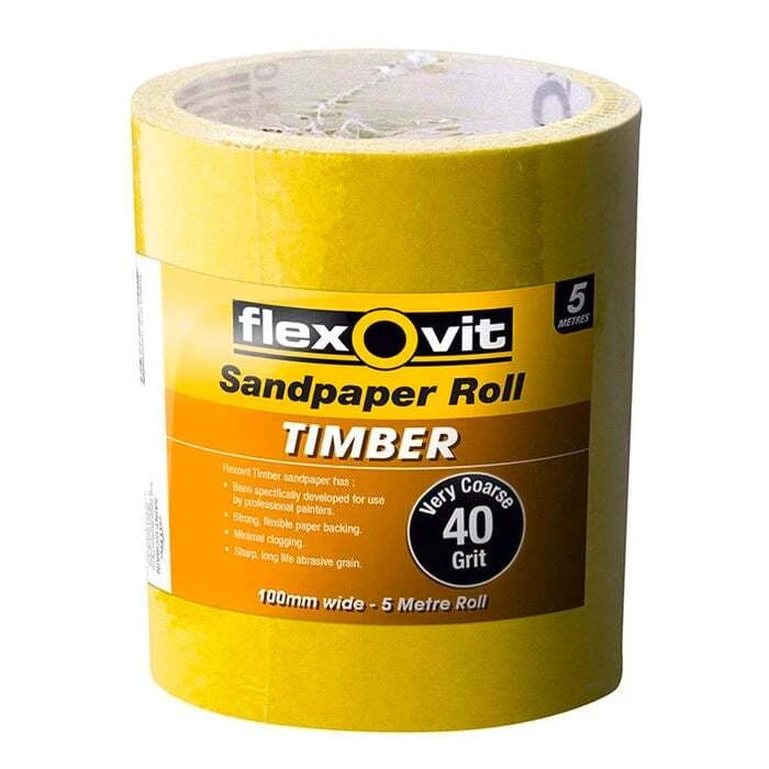 Flexovit 115mm x 5m 40 Grit Timber Sandpaper Roll - Aggressive Cutting, Minimal Clogging