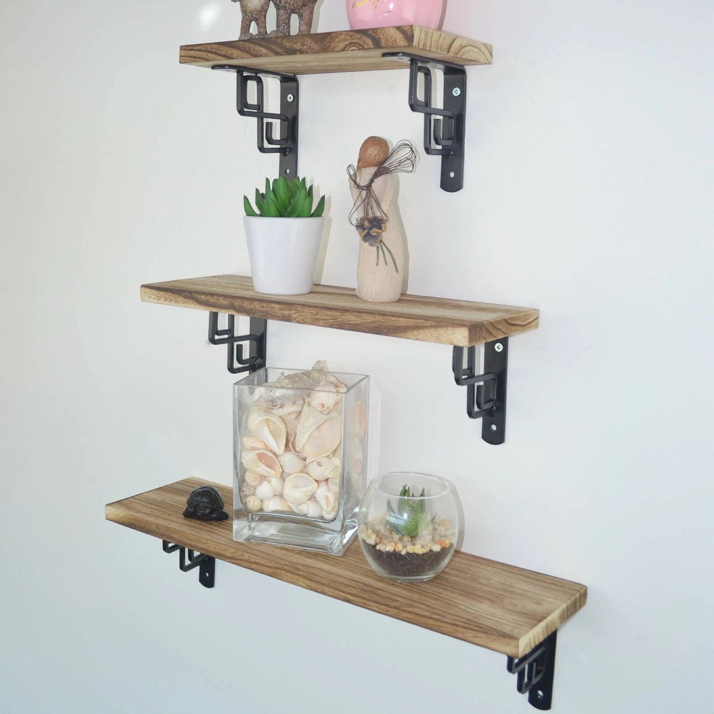 Carinya Black Square Scroll Stayed Bracket 200x200mm, Powder Coated Steel, Indoor/Outdoor Use