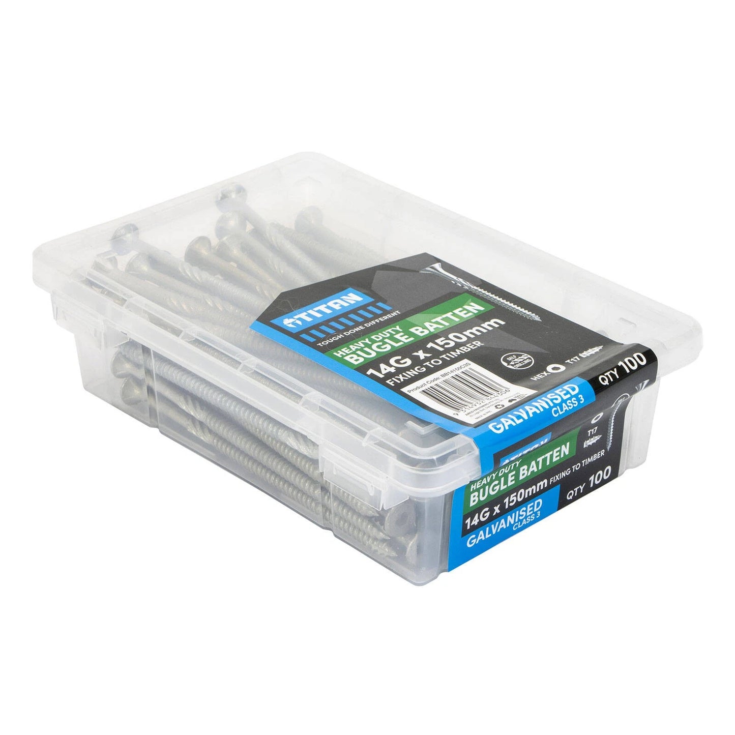 Titan 14G x 150mm Galvanised Bugle Batten Screws - 100 Pack, Outdoor Corrosion Resistant