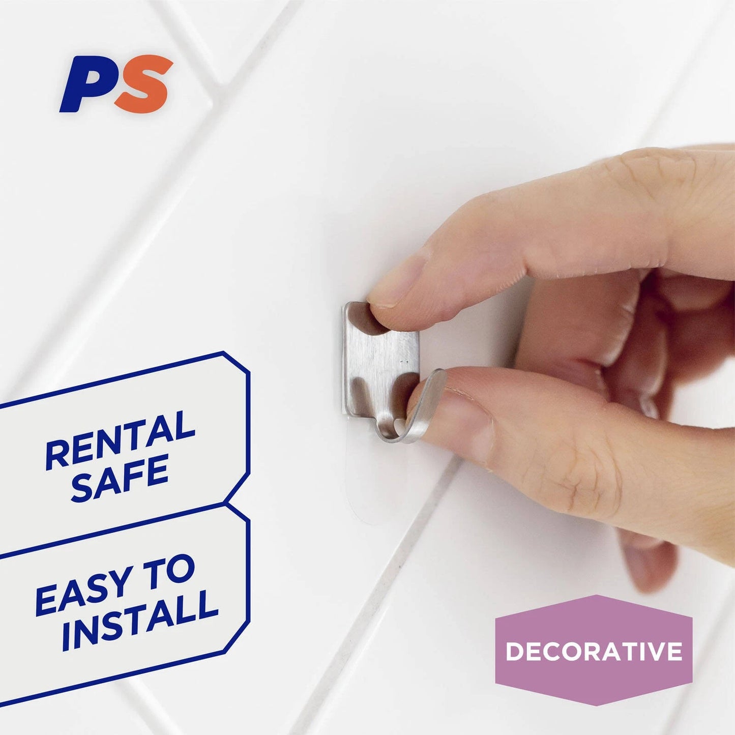 Permastik Small Steel Square Hooks 9 Pack - Strong Hold, No Damage, Easy to Use