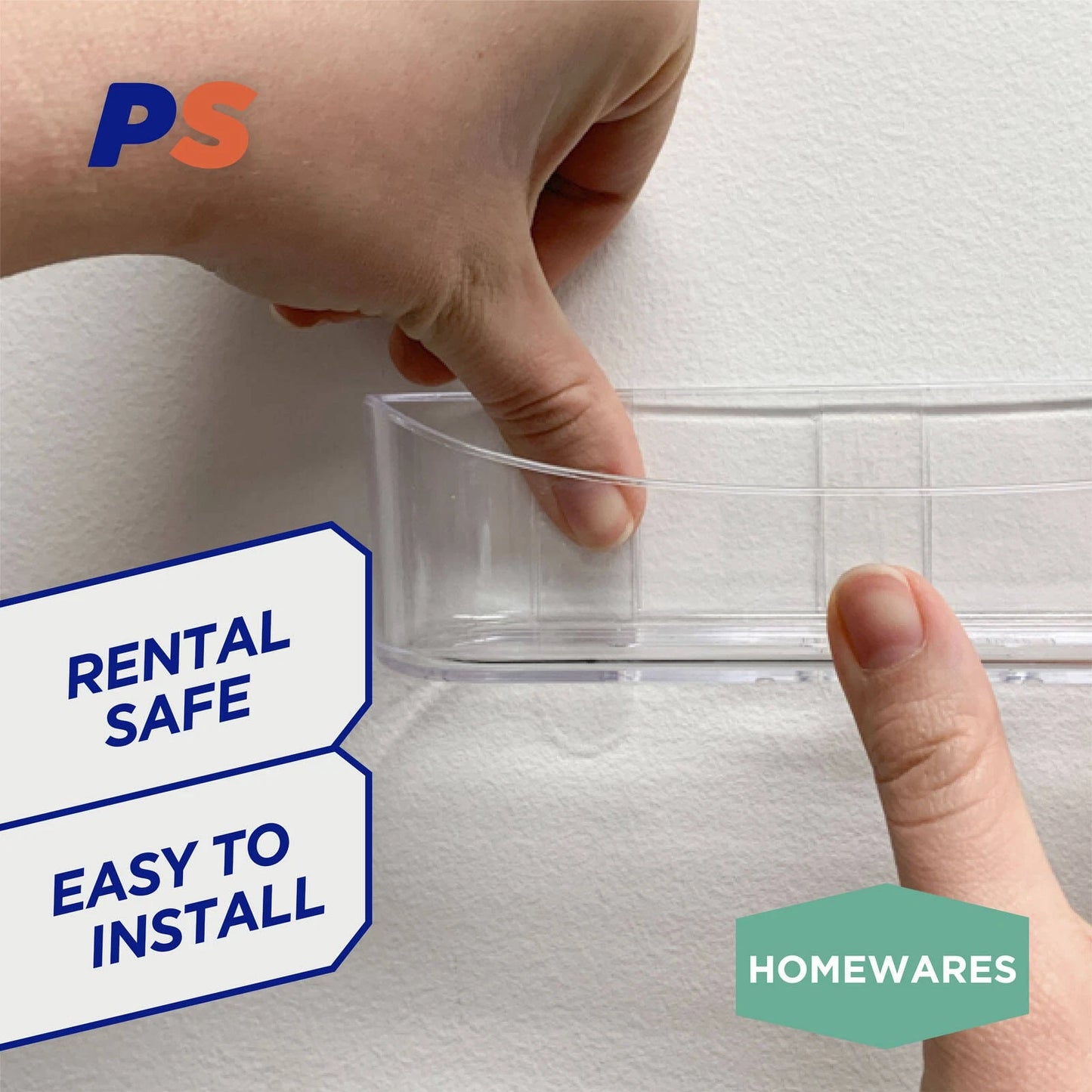 Permastik Clear Utility Caddy, Self-Adhesive, Holds 1kg, No Drilling Required