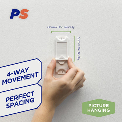 Permastik Adjustable Picture Hooks 2 Pack, No Drilling, Supports 2kg, Clean Removal