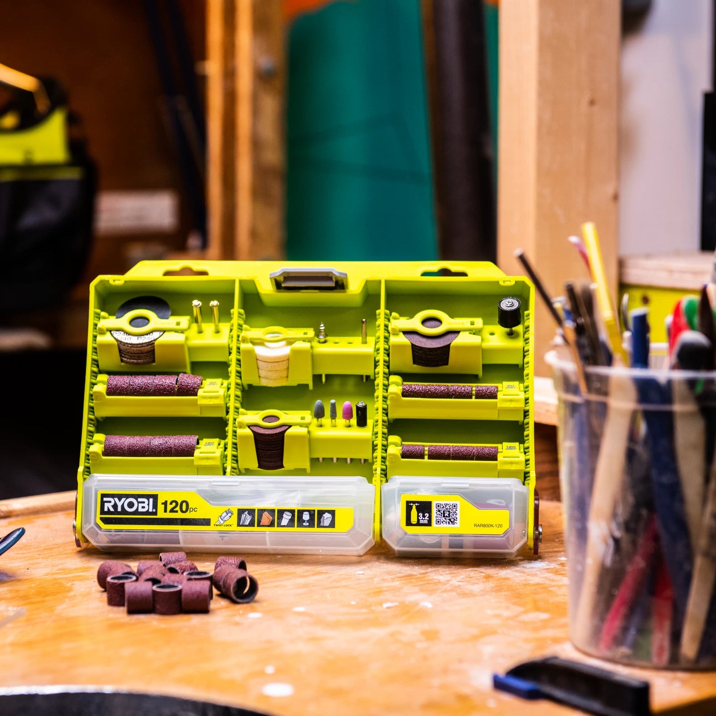 Ryobi 120-Piece Rotary Tool Set for Polishing, Sanding, Grinding & Cutting