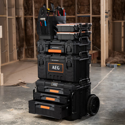 AEG Quickstack 2.0 Medium Toolbox, Stackable, Water & Dust Resistant, Lockable, Wheels