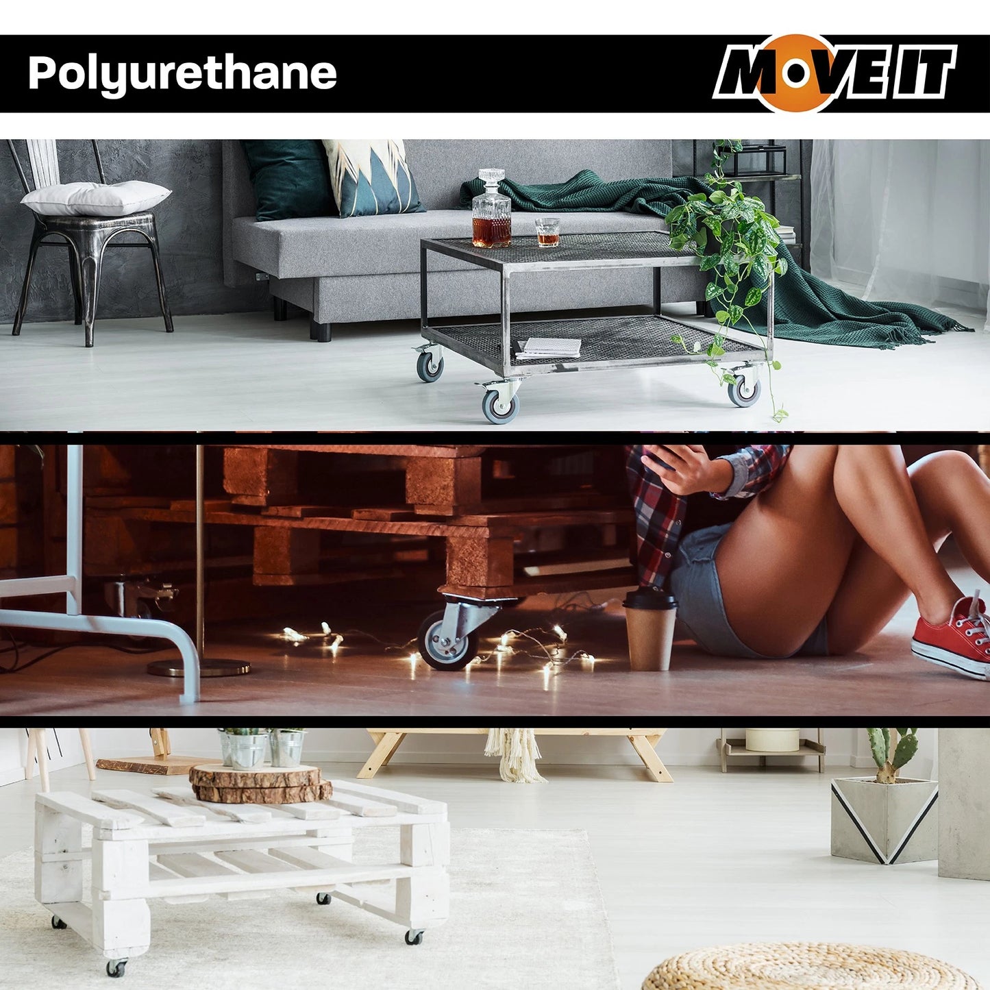 Move It 100mm Red Polyurethane Swivel Castor 150kg Load Capacity