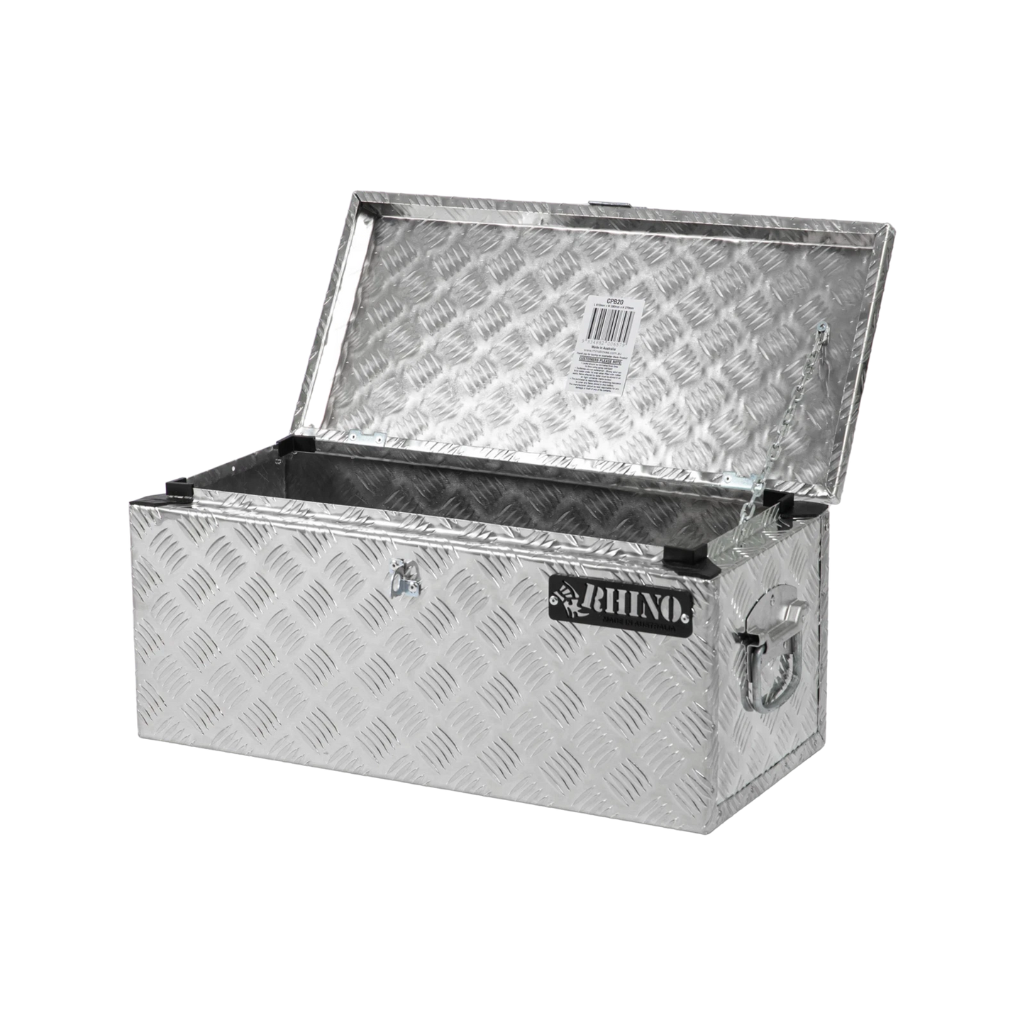 Rhino Aluminium Checkerplate Tool Box 610x280x270mm, Croc-Loc Lock, Weather Resistant