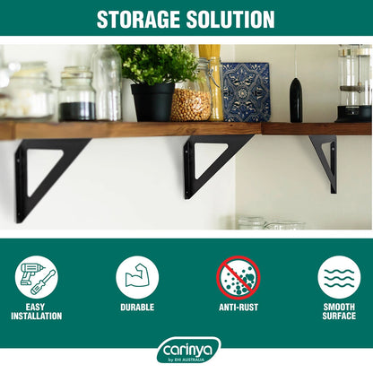 Carinya Black Triangle Stayed Bracket 240x240mm, 100kg Load, Indoor/Outdoor Use