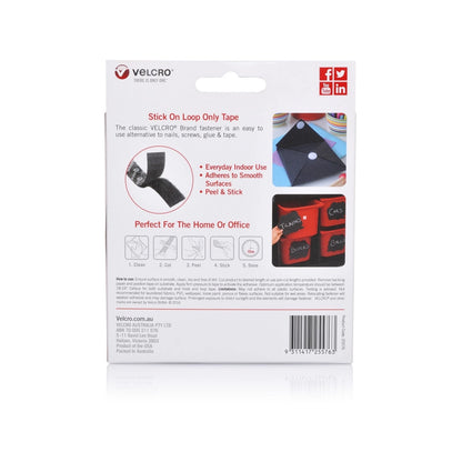 VELCRO® 25mm x 5m Black Stick On Loop Tape - Strong Adhesive, Durable Nylon