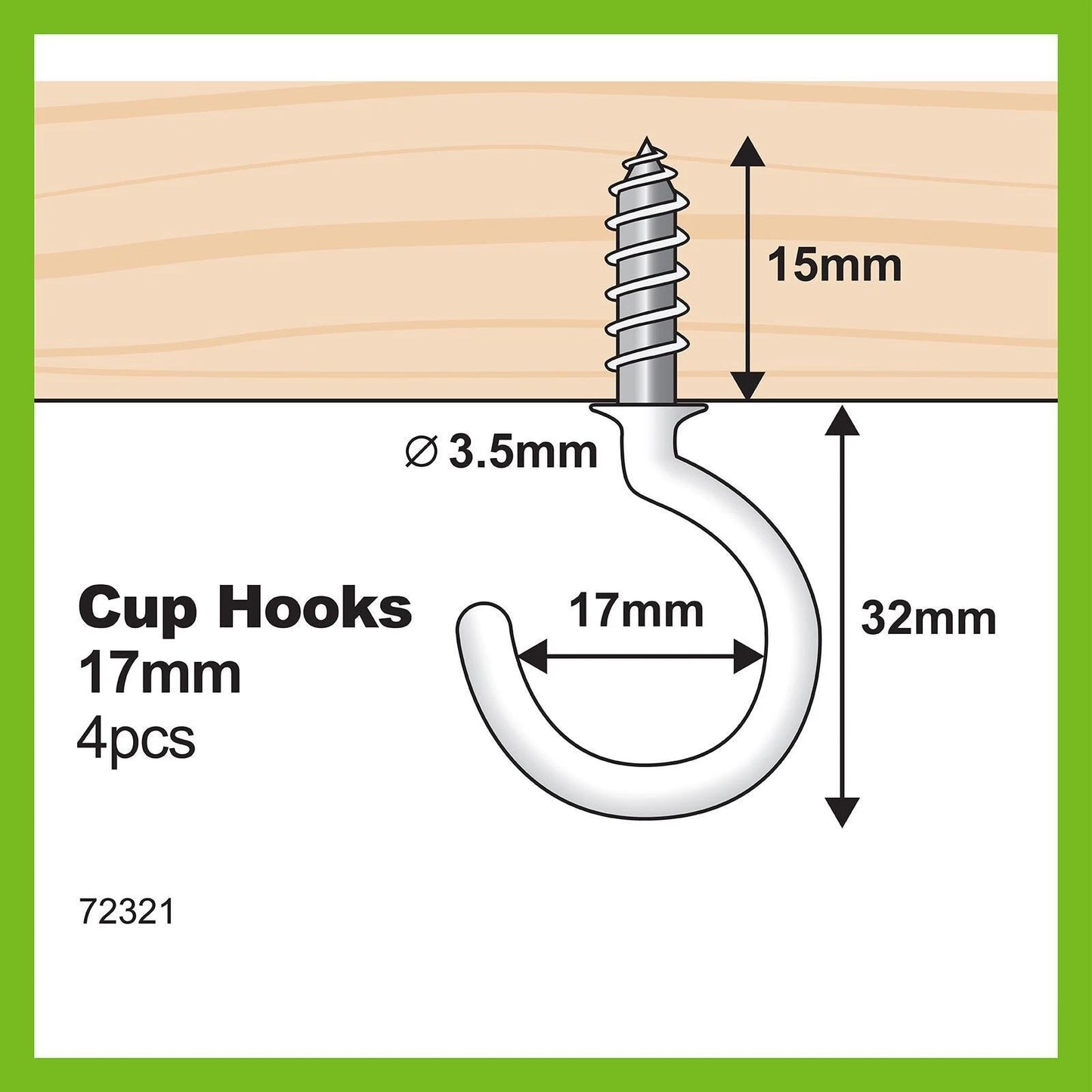 Everhang 17mm White PVC Cup Hooks 4 Pack - Secure Wall Mount, Easy Install, Discreet Design
