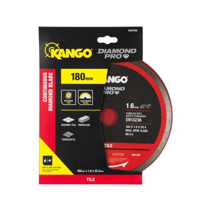 Kango 180mm Continuous Diamond Blade for Ceramic, Porcelain & Terracotta Tiles, Wet/Dry Cutting