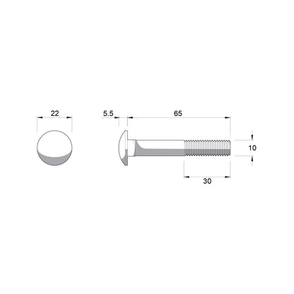 ZENITH M10 x 65mm Zinc Plated Cup Head Bolt & Nut, Corrosion Resistant, AS Compliant