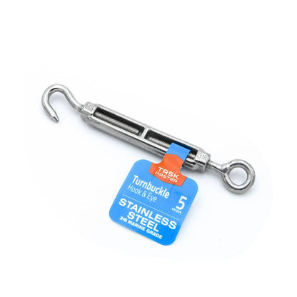 Taskmaster 5mm Marine-Grade Stainless Steel Hook & Eye Turnbuckle for Rigging & Tensioning