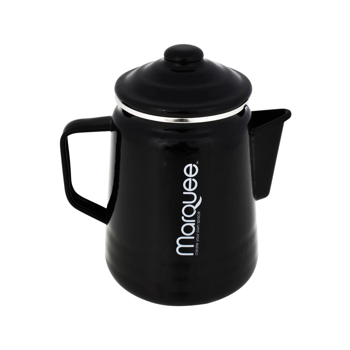 Marquee Black Enamel Coffee Maker, Stovetop Percolator, Compact & Portable, Dishwasher Safe