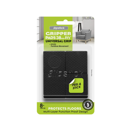 Slipstick 38mm Square Gripper Floor Protection Pads, Non-Slip, 8 Pack, 5-Year Warranty