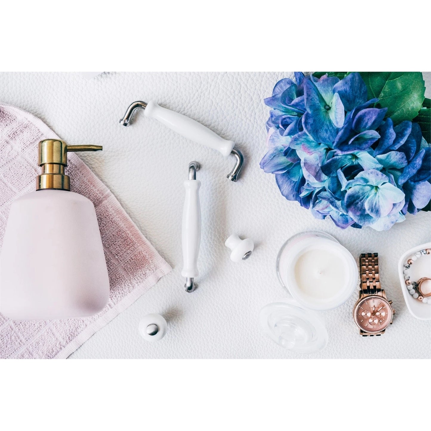 Prestige 128mm Brushed Nickel White Ceramic Handles - Pack of 4