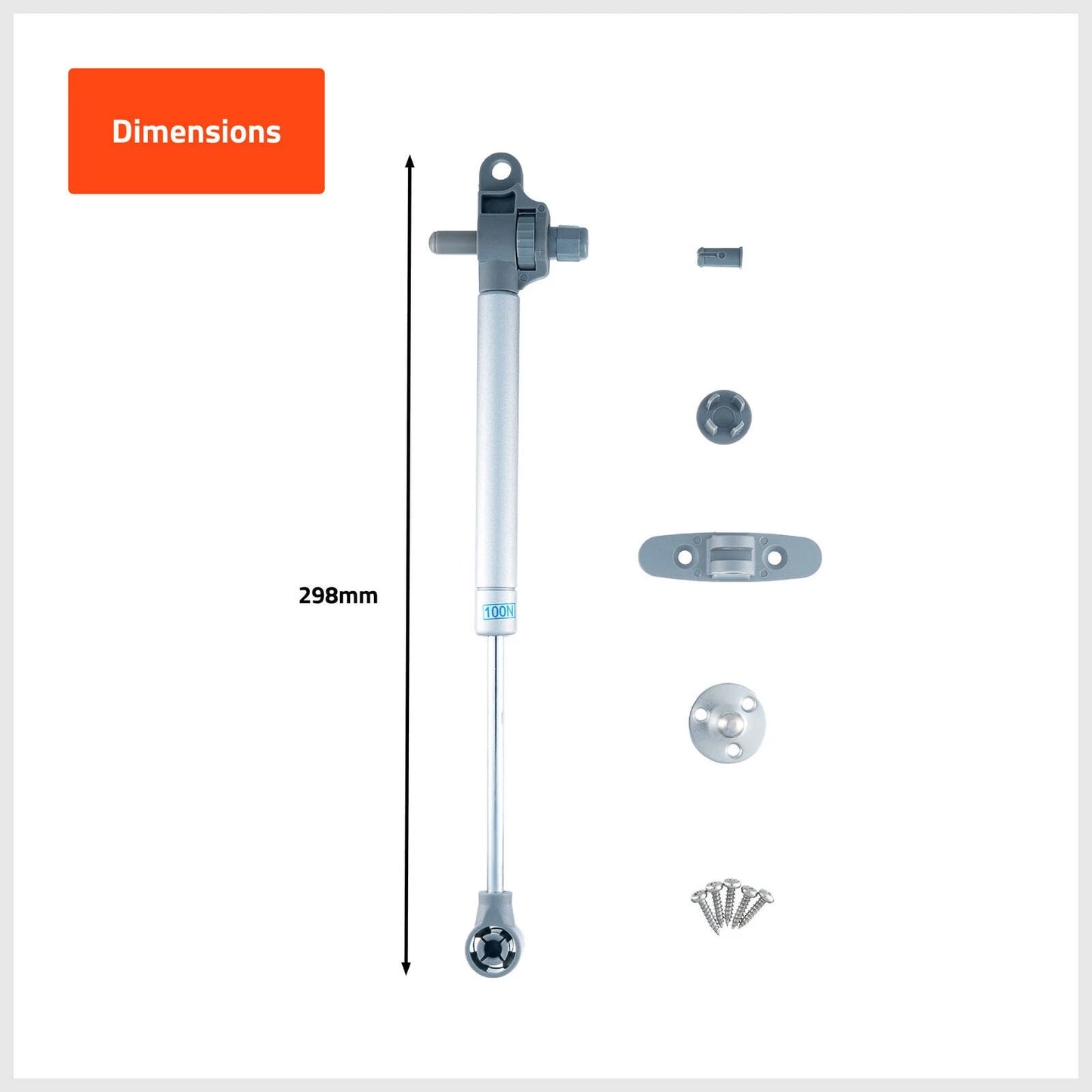 Taskmaster Pneumatic Furniture Stay 298mm 100N, Easy Install, Grey, 2 Pack