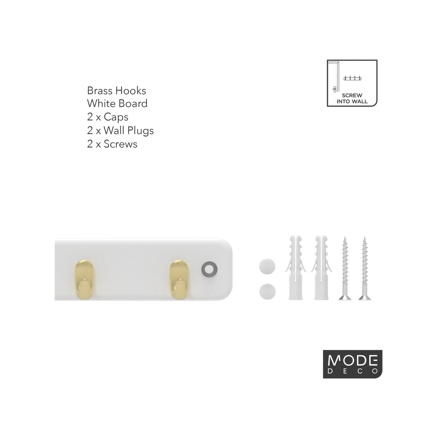 MODE 7 Brushed Brass Hooks White Board Key Rack - Durable, Elegant, 7 Hooks