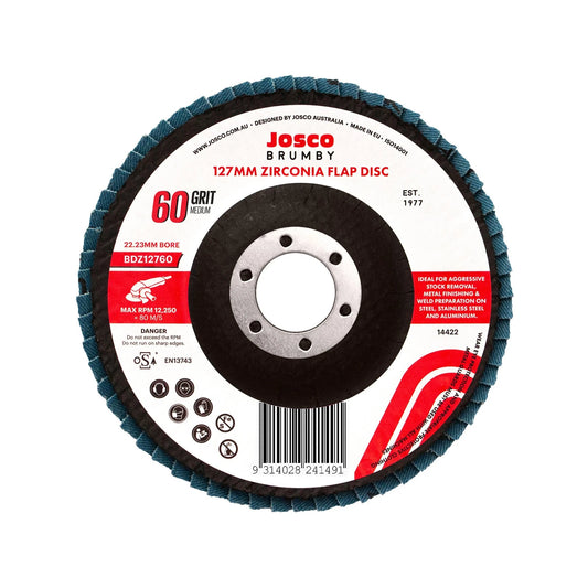 Josco 125mm Zirconia 60 Grit Abrasive Flap Disc for Metal & Wood