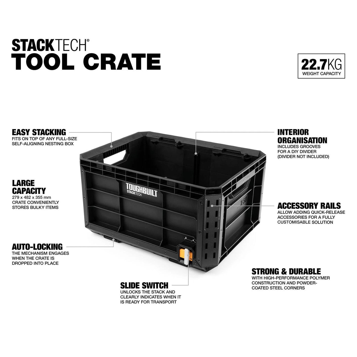 ToughBuilt StackTech Tool Crate - Durable, Stackable, Large Capacity, Customizable Storage