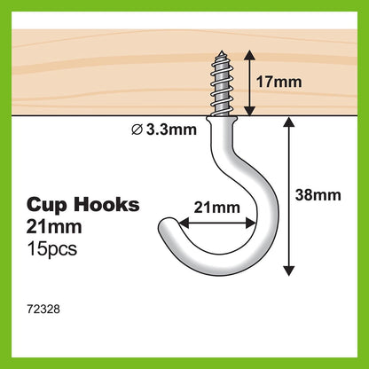 Everhang 21mm White PVC Cup Hooks - 15 Pcs, Secure & Easy Install, 5kg Load Capacity