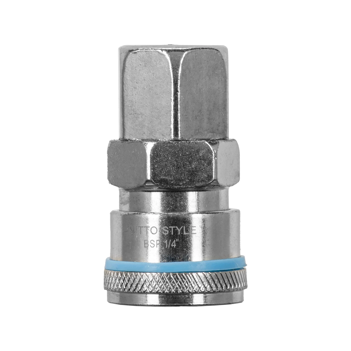Powerfit Nitto Style ¼” Female Coupler, 150 PSI, Durable Steel, Blue Band