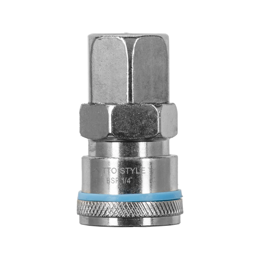 Powerfit Nitto Style ¼” Female Coupler, 150 PSI, Durable Steel, Blue Band